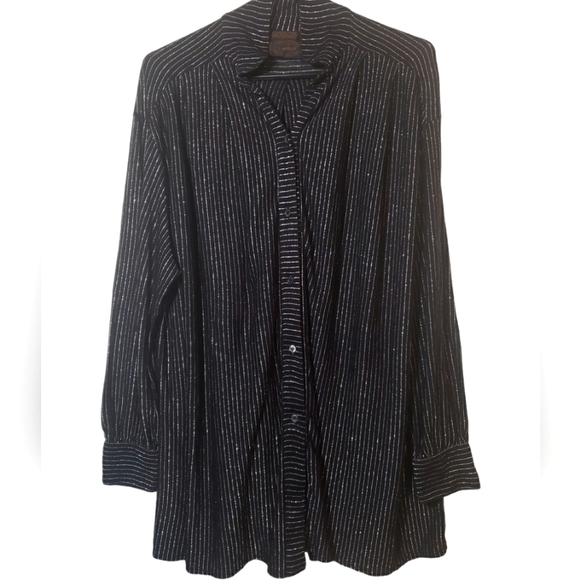 Claudine Black Wool Blend Metallic Collared Button Up Shirt Long Sleeves Size S - Picture 1 of 7